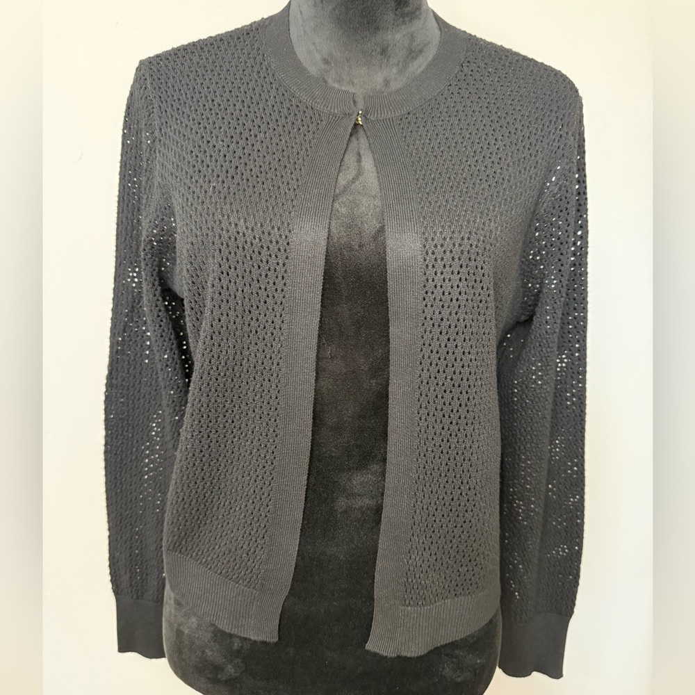 Chloe + Jasmine Black Open Knit Cardigan Sweater Medium Lightweight Minimalist